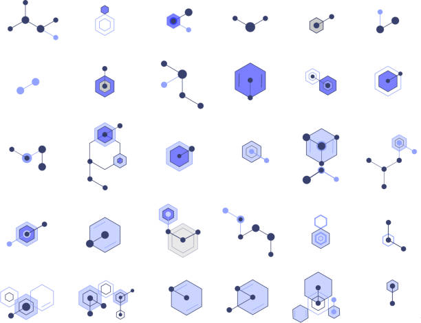 ilustraciones, imágenes clip art, dibujos animados e iconos de stock de elementos de diseño científico - molecular structure molecule dna atom