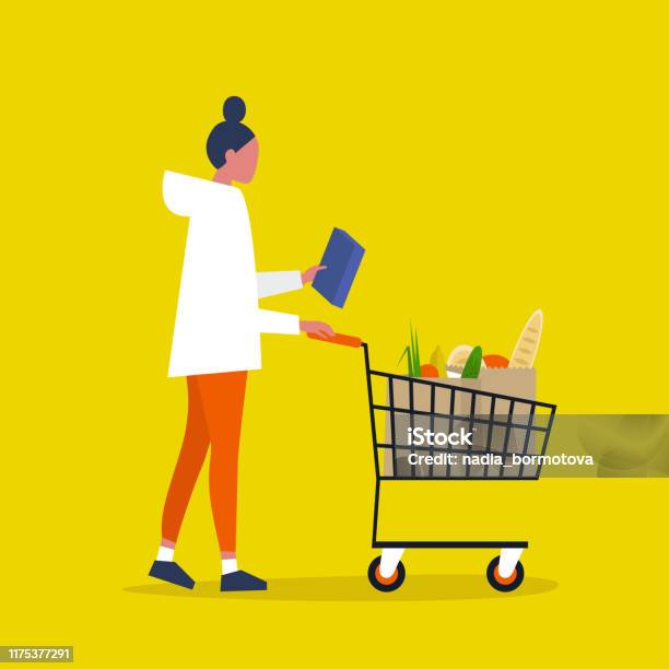 Nutrition Information Gluten Free No Added Sugar Organic Healthy Food Young Female Character Holding A Box Of Cereals Or Pasta Flat Editable Vector Illustration Clip Art Stock Illustration - Download Image Now