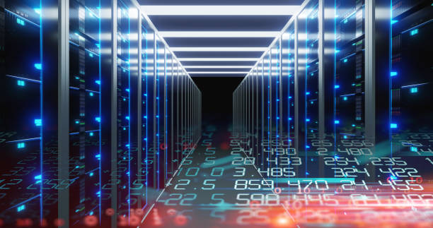 Corridor of  server room 3d illustration with node base programming data  design element. server room 3d illustration with node base programming data  design element.concept of big data 
storage and  cloud computing technology. node 1 stock pictures, royalty-free photos & images