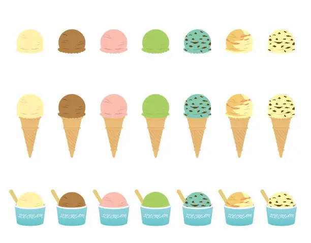 Vector illustration of Various flavors of ice cream