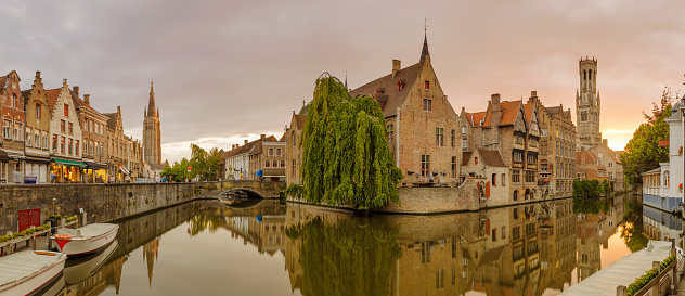 The Belfry of Bruges is a medieval bell tower in the centre of Bruges, Belgium. Bruges, the capital of West Flanders in northwest Belgium, is distinguished by its canals, cobbled streets and medieval buildings.