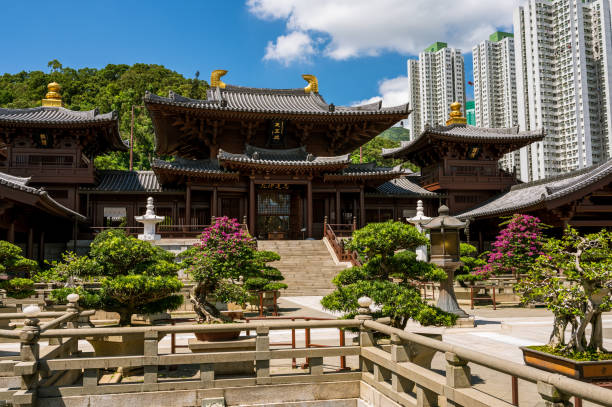 Chi Lin Nunnery, Hong Kong Temple building at buddhist Chi Lin nunnery in Hong Kong chi lin nunnery stock pictures, royalty-free photos & images