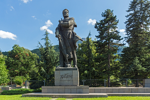 Vratsa, Bulgaria - July 15, 2018: Monument of revolutionary and national hero Hristo Botev at the center of town of Vratsa, Bulgaria