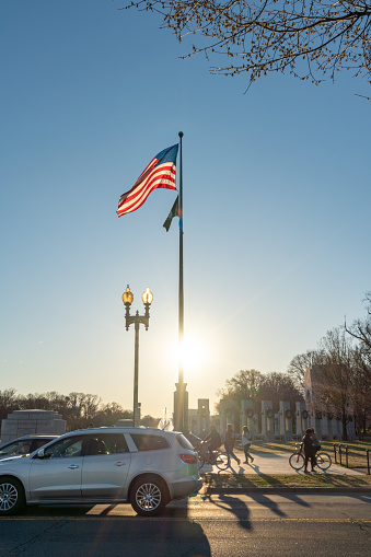People are visiting National World War II Memorial in Washington DC, USA.