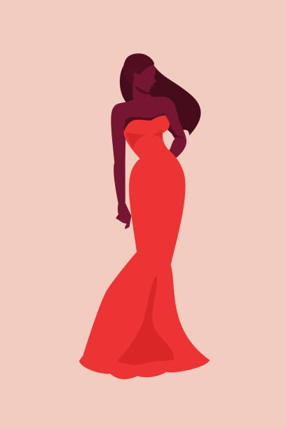 African American girl in a dress African American model woman in red dress. Vector illustration red clothing stock illustrations