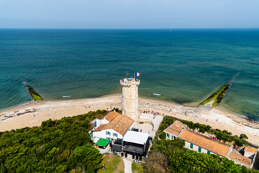 Island of Re, France - August 7, 2018: The lighthouse of the whales, Phare des Baleines.