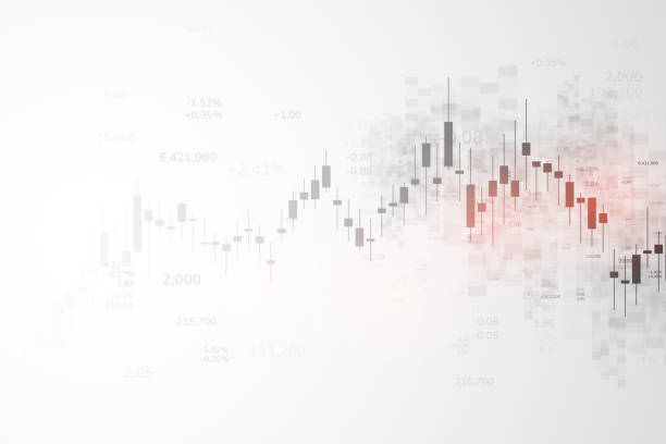 illustrazioni stock, clip art, cartoni animati e icone di tendenza di grafico azionario o grafico di trading forex per concetti aziendali e finanziari, report e investimenti su sfondo grigio. candele giapponesi . illustrazione vettoriale - chart stock market finance graph