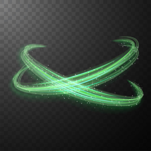 ilustrações de stock, clip art, desenhos animados e ícones de green glowing shiny spiral lines abstract light speed and shiny wavy trail - craft equipment material spiral