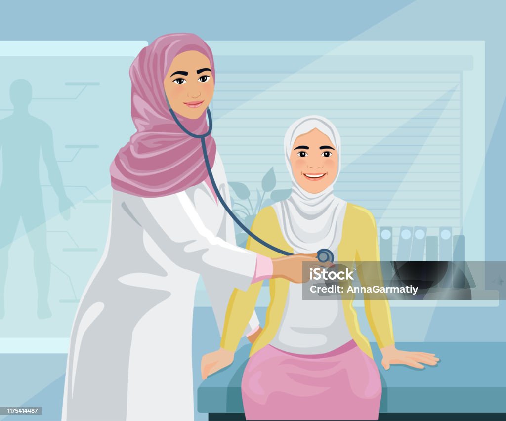Muslim Woman Doctor And Patient Stock Illustration - Download Image Now -  Cartoon, Doctor, Patient - iStock
