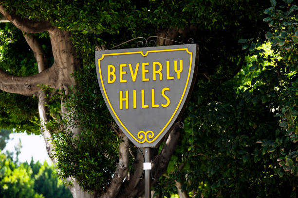 Los Angeles, CA, USA - February 02, 2018: Rodeo Drive sign with palm trees in Beverly Hills