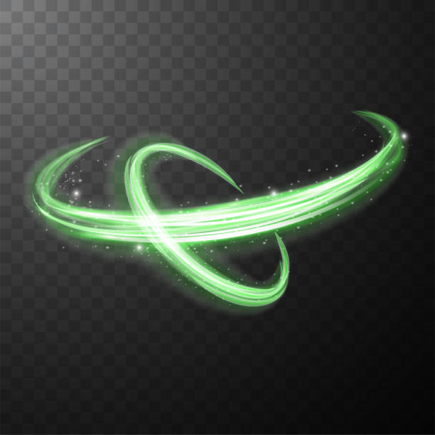 istock Green glowing shiny spiral lines abstract light speed and shiny wavy trail 1175415171