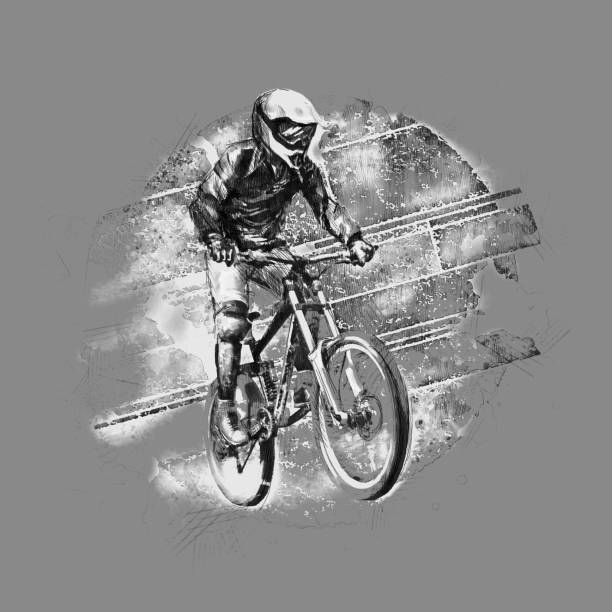 Pencil Drawing Illustration Of A Cyclist On A Downhill Bike Stock  Illustration - Download Image Now - iStock
