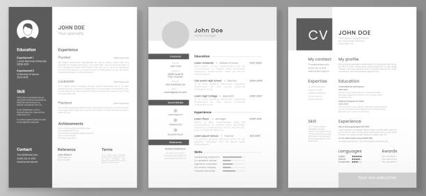 Resume template. Cv professional or designer jobs resumes. Work in best corporate vector illustration Resume template. Cv professional or designer jobs resumes. Work in best corporate. Professional job hiring list, business work hr interview document vector illustration modern resume template stock illustrations