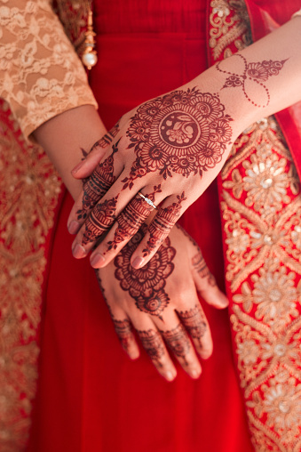 Cropped shot of an unrecognizable woman with mehendi painted on her hands on her wedding day