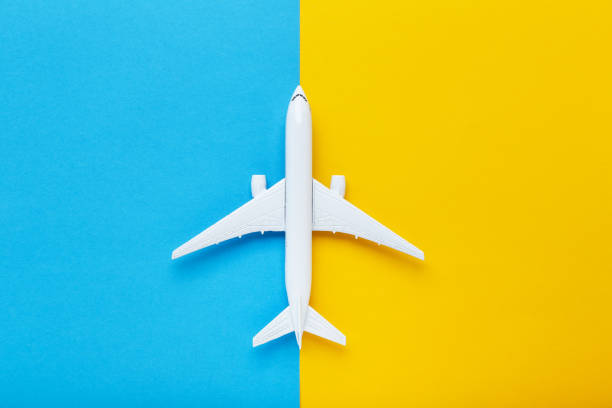 istock Airplane model on colorful paper background 1175420838