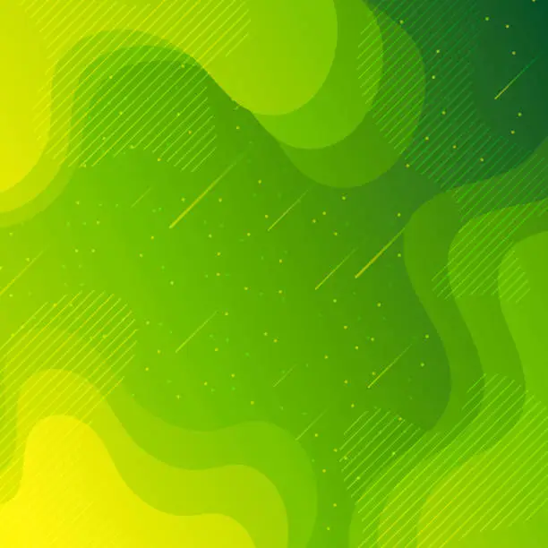 Vector illustration of Trendy starry sky with fluid and geometric shapes - Green Gradient