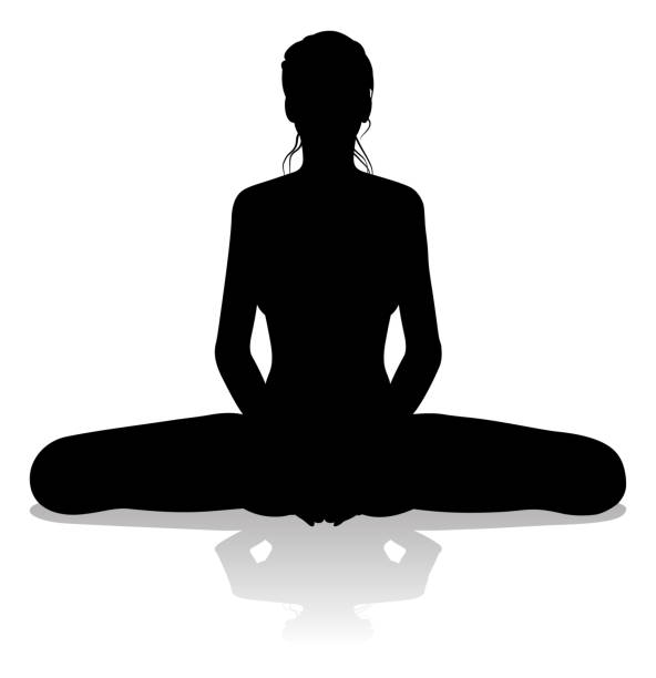 illustrazioni stock, clip art, cartoni animati e icone di tendenza di yoga pilates posa donna silhouette - focus on shadow computer graphic learning black
