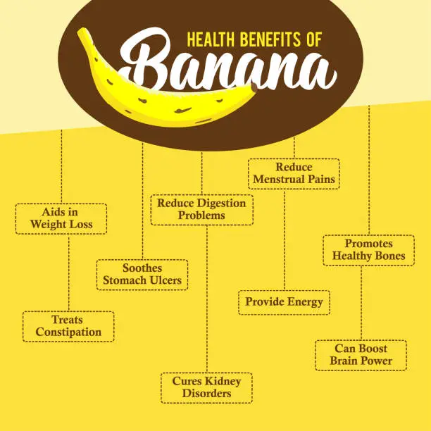Vector illustration of Health Benefits of Banana. Fresh Banana.