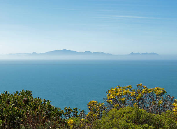 Beautiful aerial sea landscape photo over False Bay, Table mountain is visible in the far distance