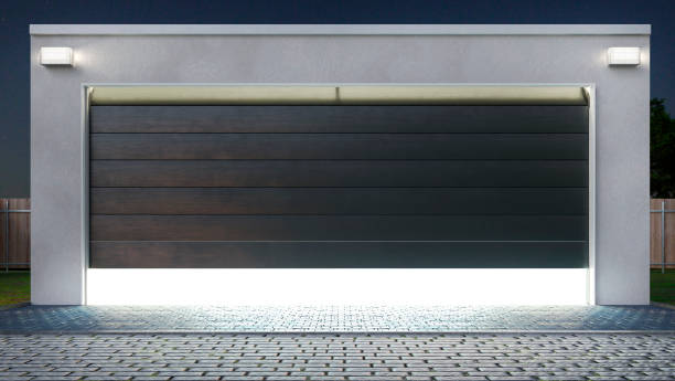 istock Garage entrance with sectional doors. 3d illustration 1175433225