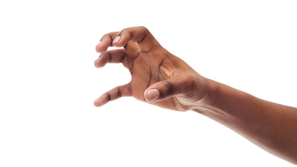 istock Black female hand grab some items on white isolated background 1175434069