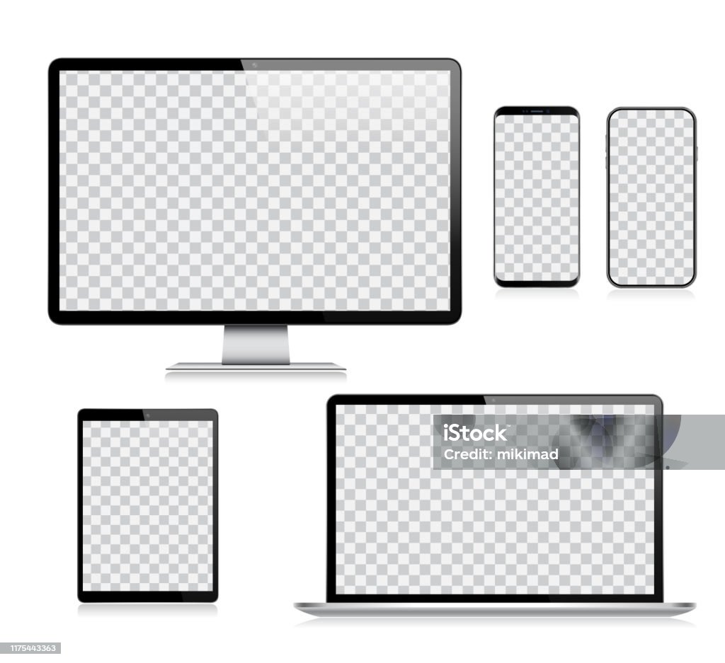 Realistic Vector Digital Tablet, Mobile Phone, Smart Phone, Laptop and Computer Monitor. Modern Digital Devices Template stock vector