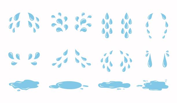 illustrations, cliparts, dessins animés et icônes de gouttes de larmes de dessin animé et flaques d'eau ensemble. les pleureurs pleurent la douleur, les larmes de blob ou la goutte de sueur. les yeux pleurent ou gouttelettes de pluie - water puddle