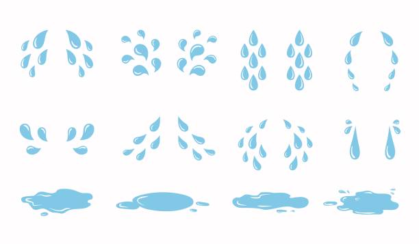 Cartoon tear drops and puddles set. Sorrow weeping cry streams, tear blob or sweat drop. eyes tears or rain droplets Cartoon tear drops and puddles set. Sorrow weeping cry streams, tear blob or sweat drop. Stream of crying wet eyes tears or rain droplets splash shape. sweat droplet stock illustrations