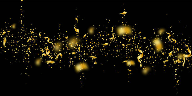 istock Streamers and confetti. Gold tinsel and foil ribbo 1175448145