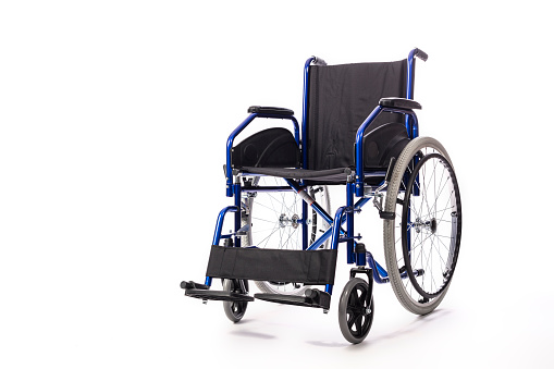 wheelchair for the disabled on a white background, nobodyin the image.