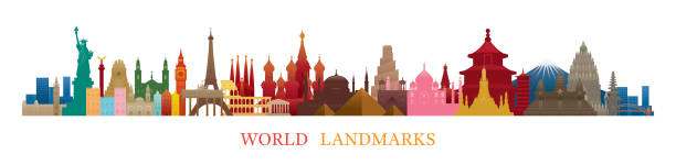 istock World Skyline Landmarks Silhouette in Colorful Color 1175450735