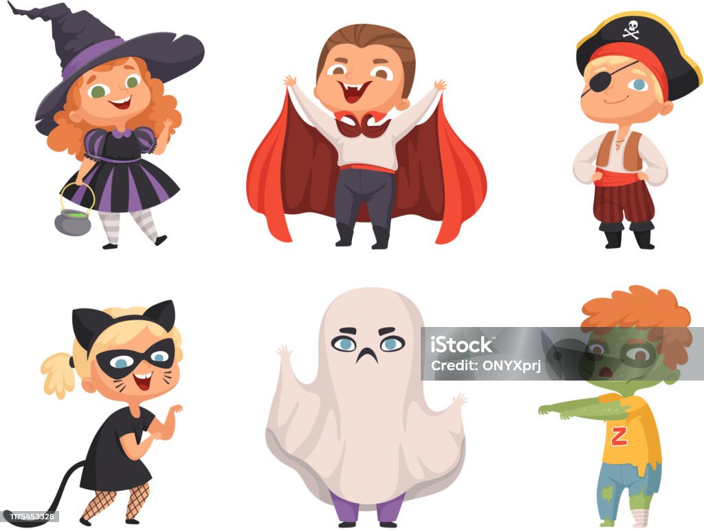 Halloween Kids Party Children Scary Characters Costume Witch Vampire Vector Cartoon  Halloween Collection Stock Illustration - Download Image Now - iStock