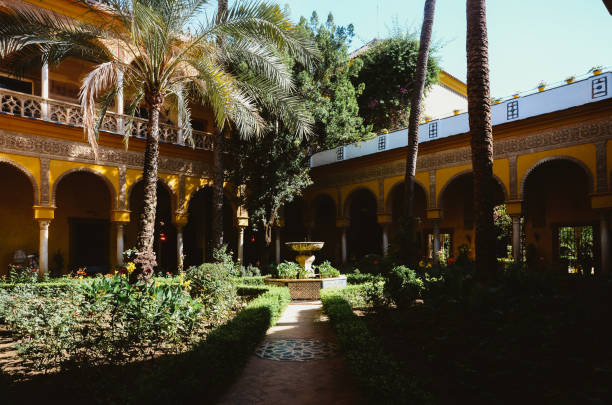 Seville, Spain - Sept 10, 2019: Palace de las Duenas in Seville, Spain a 15th century villa built in Renaissance style with Gothic and Moorish influences