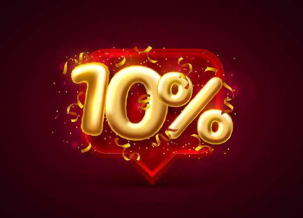 продажа 10 от номера ballon на красном фоне. - number 10 percentage sign promotion sale stock illustrations