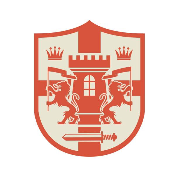 城、グリフォン、クラウン、ソードのシルエット - mythology medieval griffin coat of arms点のイラスト素材／クリップアート素材／マンガ素材／アイコン素材