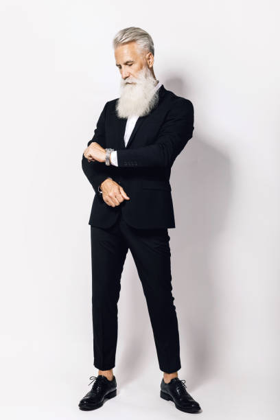 istock Handsome aged man wearing stylish black suit 1175471466