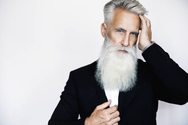istock Handsome aged man wearing stylish black suit 1175471517