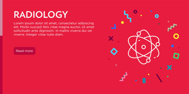 Radiology Concept. Geometric Pop Art and Retro Style Web Banner and Poster Concept with Atom Icon.