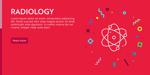 Radiology Concept. Geometric Pop Art and Retro Style Web Banner and Poster Concept with Atom Icon.