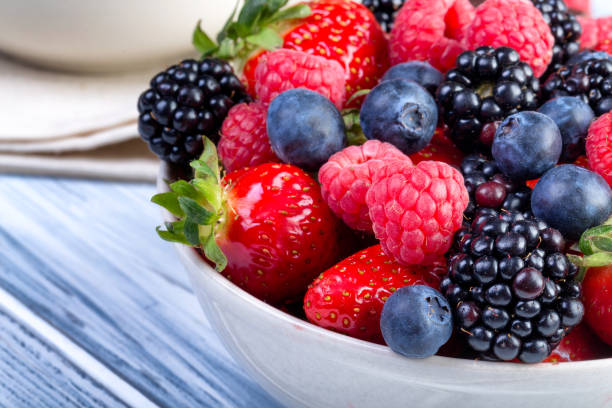 Bowl of fresh fruit stock photo