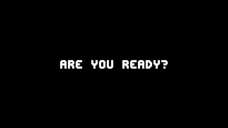The words Are you ready? appearing with digital noise and glitches. Nin 8-bit style.