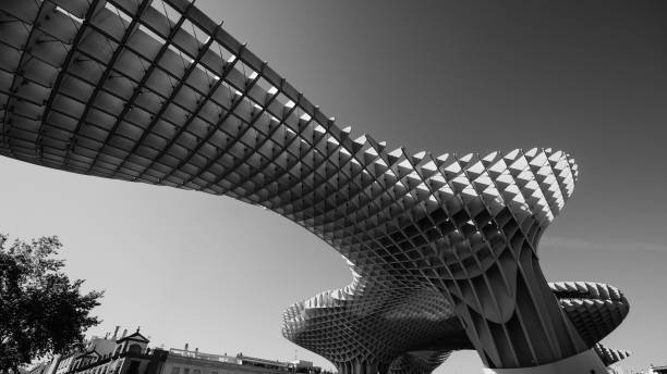 space metropol parasol, setas de sevilla en monochrome - style d'impression d'art - plaza de la encarnación photos et images de collection