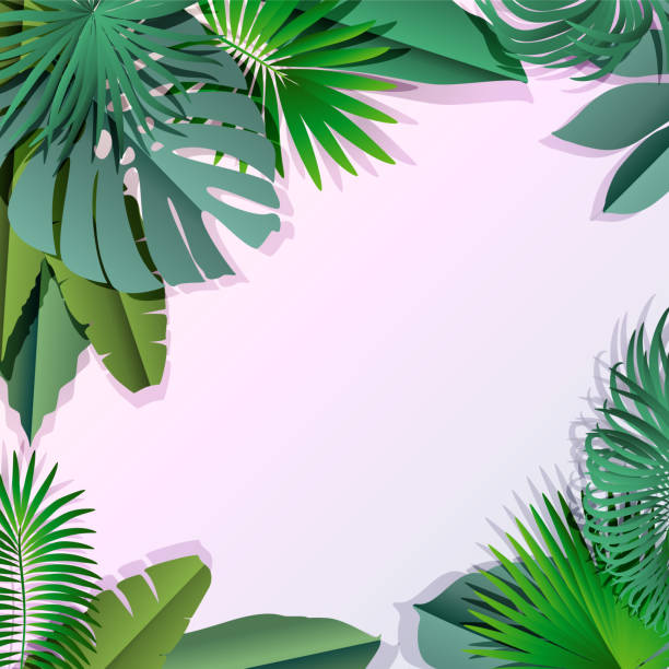 istock Modern background with tropical palm 3d leaves. Paper cut shapes. 1175473520