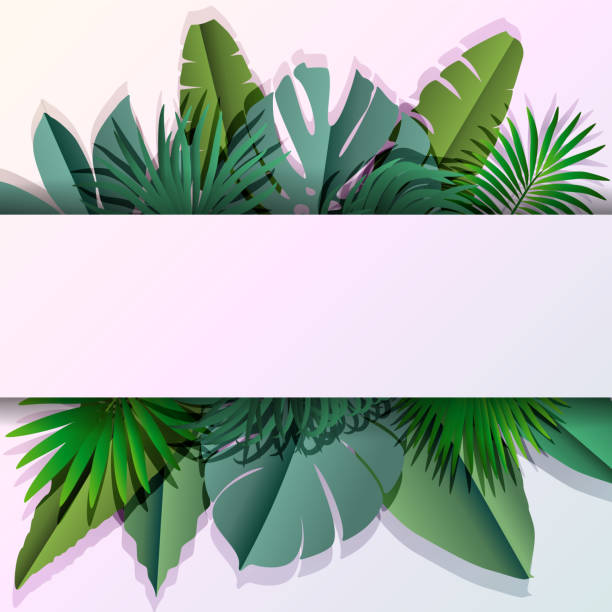 istock Modern background with tropical palm 3d leaves. Paper cut shapes. 1175473522