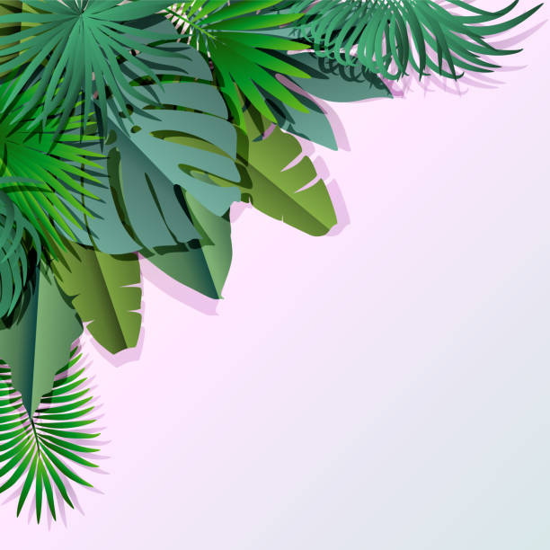 istock Modern background with tropical palm 3d leaves. Paper cut shapes. 1175473531