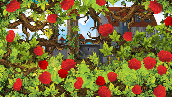 Cartoon Scene Of Rose Garden Near Castle In The Background Stock Illustration - Download Image Now - iStock Cartoon Scene Of Rose Garden Near Castle In The Background Stock Illustration - Download Image Now - iStock