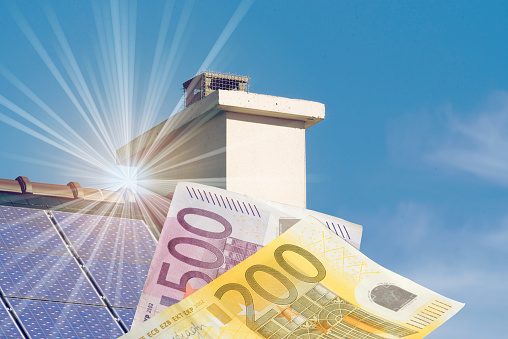 A house, solar system and Euro banknote