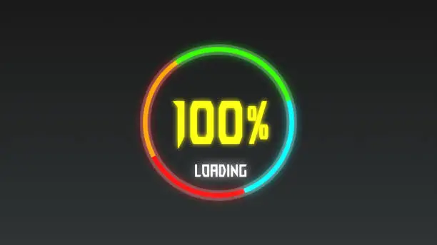 Photo of Loading progress bar, digital style, radial With percentage number and circular graphics animation 3D rendering