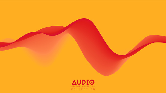 Vector 3d solid surface audio wavefrom. Abstract music waves oscillation spectrum. Futuristic sound wave visualization. Colorful impulse pattern. Synthetic music technology sample