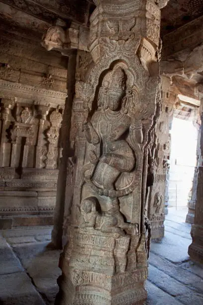 Relief sculptures on the composite pillars, Veerabhadra Swamy Temple, Lepakshi, Andhra Pradesh, India